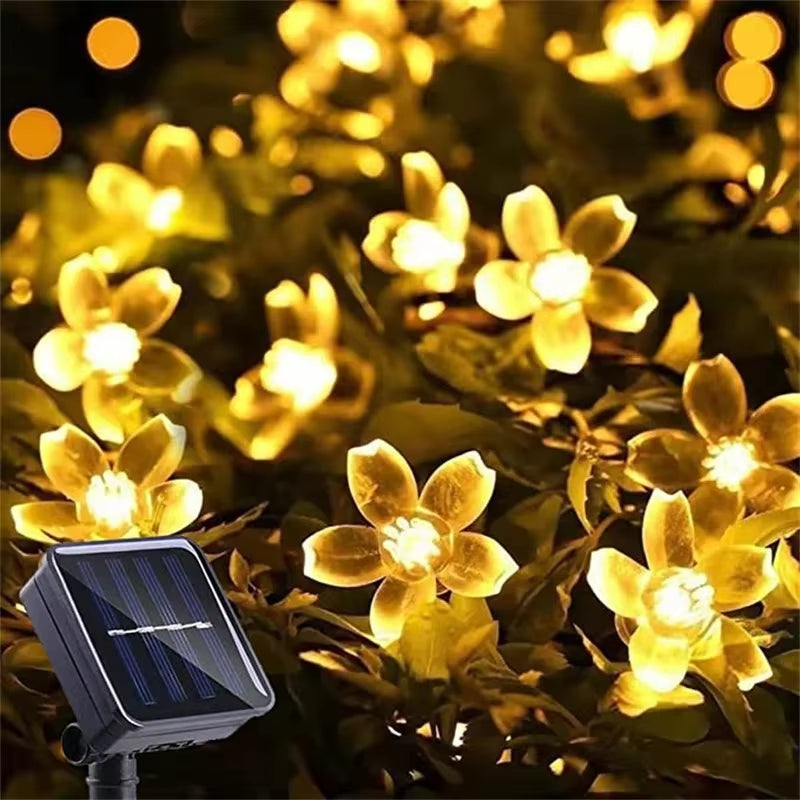 Solar Garden Light Flower Outdoor Solar String Lights Waterproof Fairy Simulation Floral Garlands Lamp Christmas Decoration