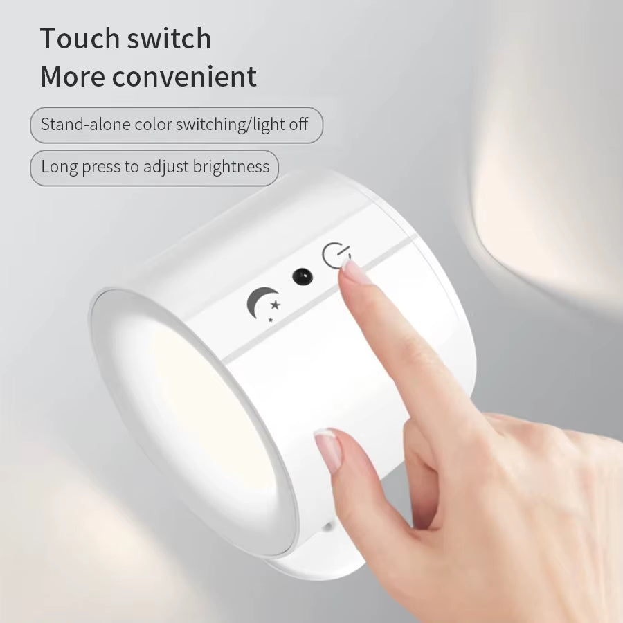 Led Double Head Wall Sconces Light Touch Control Remote 360 Rotatable 3 Color Modes Wall Light USB Recharge Wireless Night Light