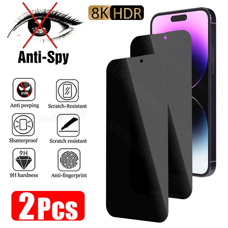 2-Pack Privacy Glass Screen Protector for  15, 14, 13, 12, 11 Pro Max, Mini, and  X, XS, XR, 7, 8, 6 Plus, SE (2020/2022) - Anti-Spy Technology