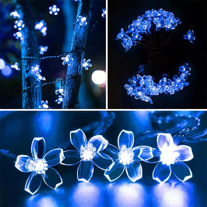 Solar Garden Light Flower Outdoor Solar String Lights Waterproof Fairy Simulation Floral Garlands Lamp Christmas Decoration