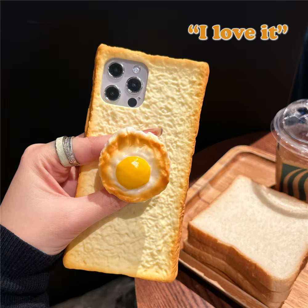 Delicious 3D Toast Bread Phone Case for Iphone 16Pro Max 15 14 13 12 11 Xs Xr 8Plus Cookie Egg Handle Holder Funny Cartton Cover