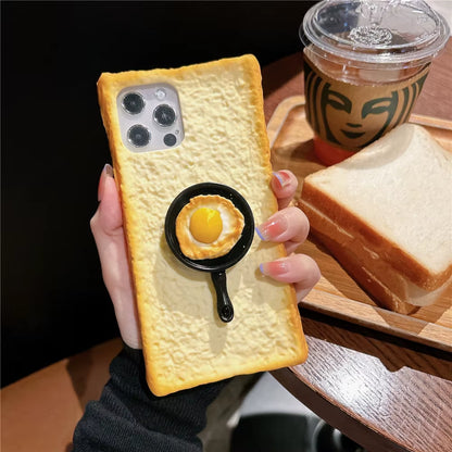 Delicious 3D Toast Bread Phone Case for Iphone 16Pro Max 15 14 13 12 11 Xs Xr 8Plus Cookie Egg Handle Holder Funny Cartton Cover