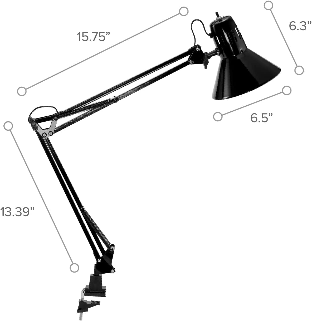 Office VLF100 LED Swing Arm Desk Lamp with Clamp Mount, 36" Reach, Includes LED Bulb,Black